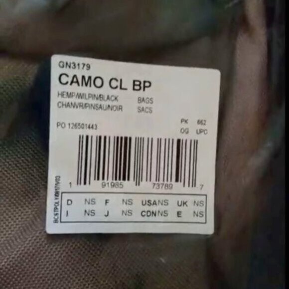 New Adidas Blurred Camouflage Hemp Wild Pine Black Backpack 12" x 17.5" x 6.5" - Picture 9 of 9